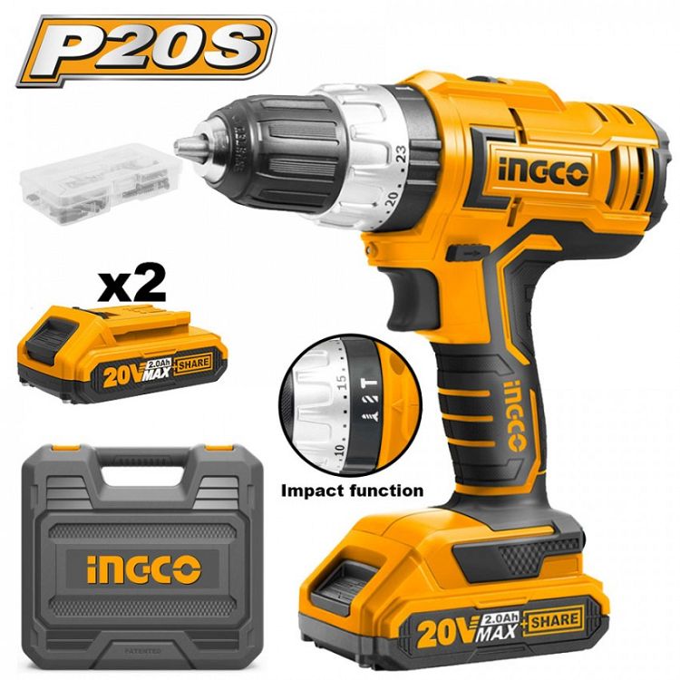Ingco CIDLI20031 Κρουστικό Δραπανοκατσάβιδο Μπαταρίας 20V 2x2Ah