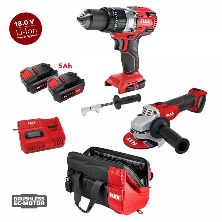 FLEX - Σετ Κρουστικό Δραπανοκατσάβιδο & Γωνιακός Τροχός 18V (2x5.0Ah)