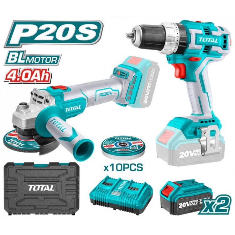 TOTAL ΕΠΑΓΓ.ΣΕΤ ΔΡΑΠ/ΒΙΔΟ ΚΡΟΥΣΤΙΚΟ+ΓΩΝ.ΤΡΟΧΟΣ ΜΠΑΤ.Li-ion 20V/4Ah (TCKLI6015)