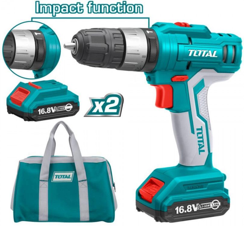 Total TIDLI1612 Κρουστικό Δραπανοκατσάβιδο Μπαταρίας 16.8V 2x1.5Ah