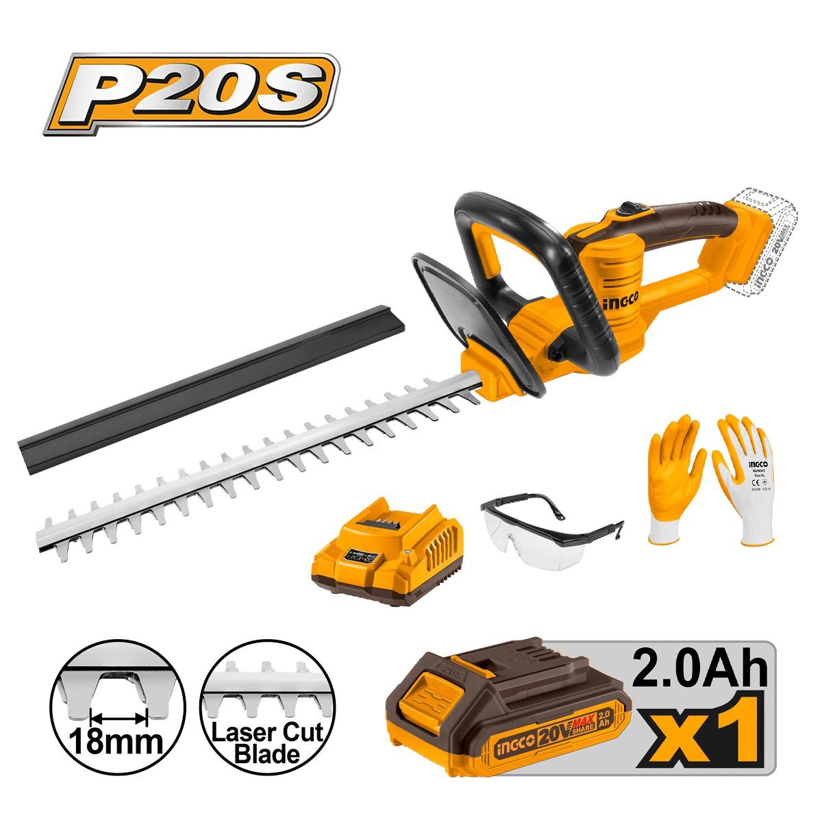 Ingco CHTLI20461 Μπορντουροψάλιδο Μπαταρίας 20V με Μήκος Λάμας 45cm