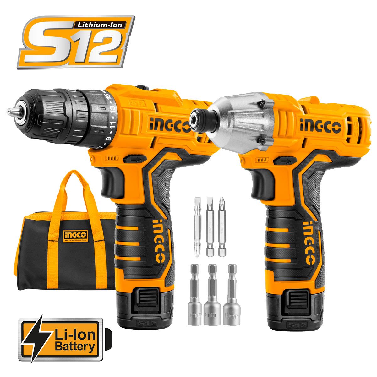 Σετ 2 Τεμ Εργαλεία Μπαταρίας 12V Li-Ion CKLI1201 INGCO