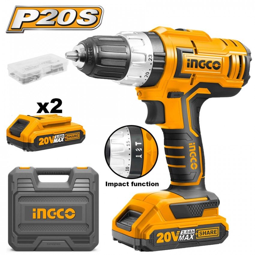 Ingco CIDLI20031 Κρουστικό Δραπανοκατσάβιδο Μπαταρίας 20V 2x2Ah
