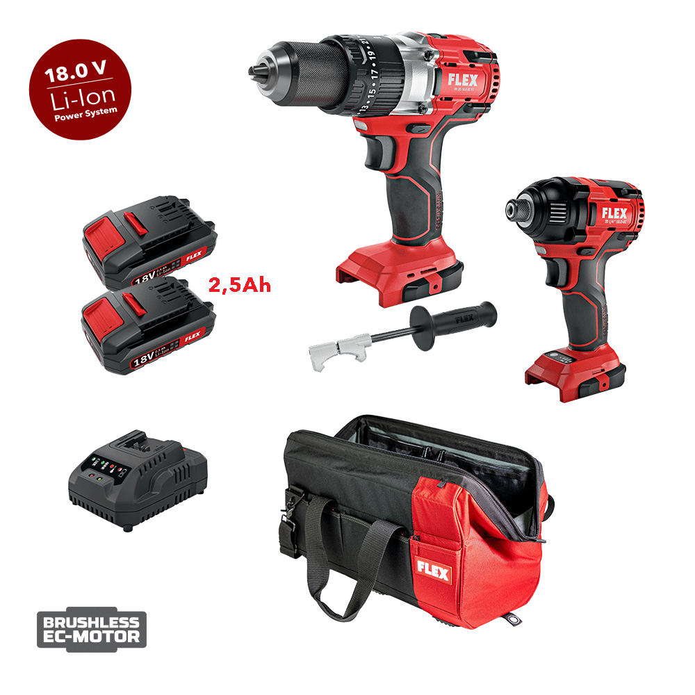 FLEX - Σετ Δραπανοκατσάβιδο Κρουστικό & Παλμικό Κατσαβίδι 18V EC-MOTOR (2x2.5Ah)