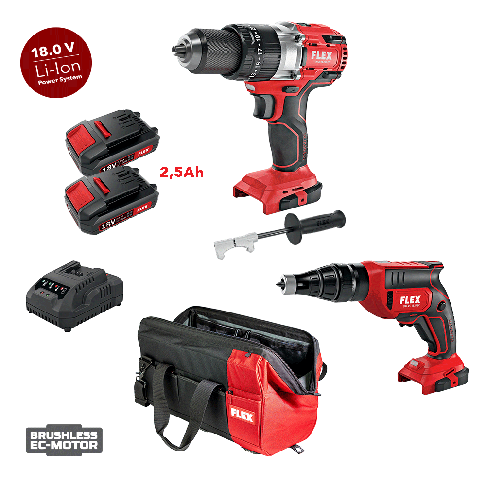 FLEX - Σετ Κρουστικό Δραπανοκατσάβιδο & Κατσαβίδι Μπαταρίας 18V (2x2.5Ah)