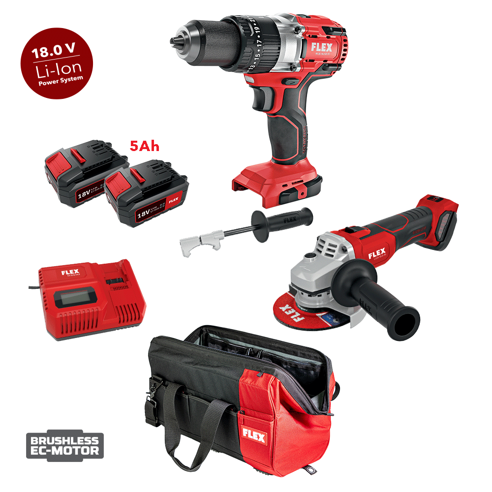 FLEX - Σετ Κρουστικό Δραπανοκατσάβιδο & Γωνιακός Τροχός 18V (2x5.0Ah)