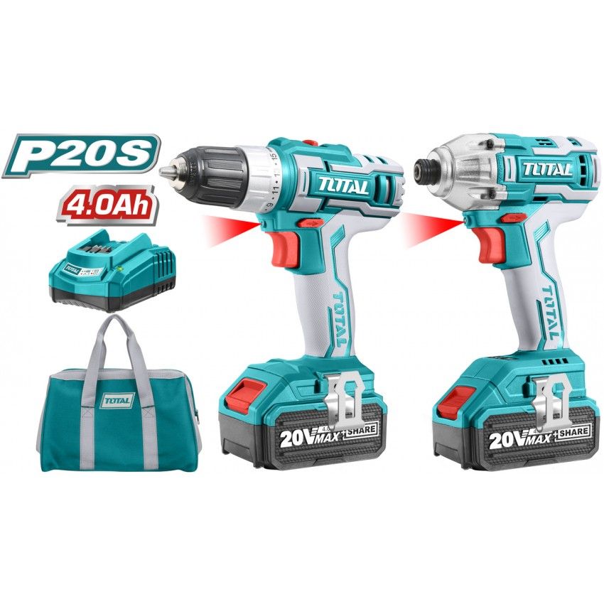 TOTAL TCKLI2004 ΣΕΤ ΔΡΑΠΑΝΟΚΑΤΣΑΒΙΔΟ+ΠΑΛΜΙΚΟ ΚΑΤΣΑΒΙΔΙ ΜΕ 2 ΜΠΑΤΑΡΙΕΣ ΛΙΘΙΟΥ 20V/4.0Ah