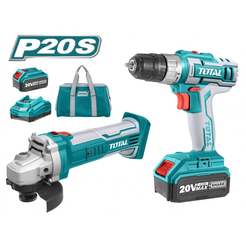 TOTAL TCKLI2009 ΕΠΑΓΓΕΛΜΑΤΙΚΟ ΣΕΤ ΔΡΑΠΑΝΟΚΑΤΣΑΒΙΔΟ + ΓΩΝΙΑΚΟΣ ΤΡΟΧΟΣ ΜΠΑΤΑΡΙΑΣ ΛΙΘΙΟΥ 20V/4Ah