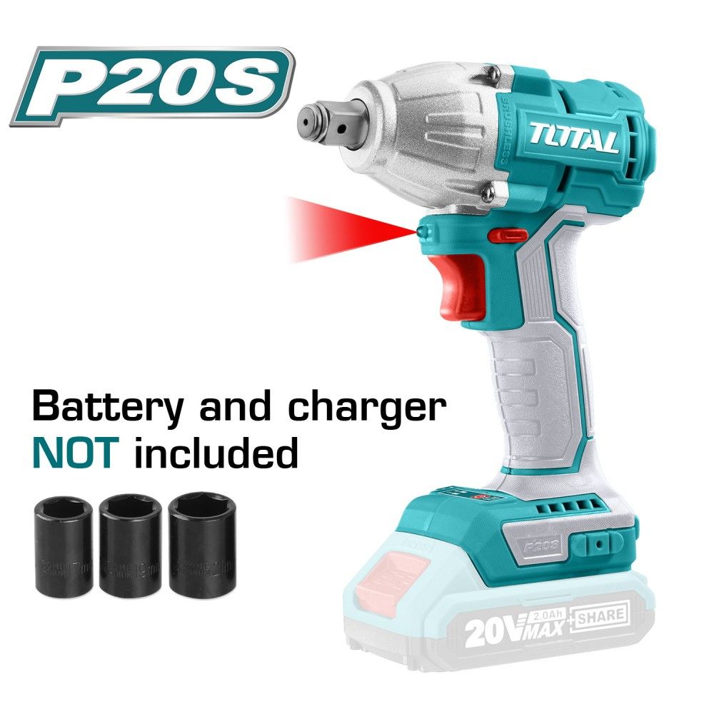 Total TIWLI20020 Brushless Μπουλονόκλειδο 20V Solo με Υποδοχή 1/2"