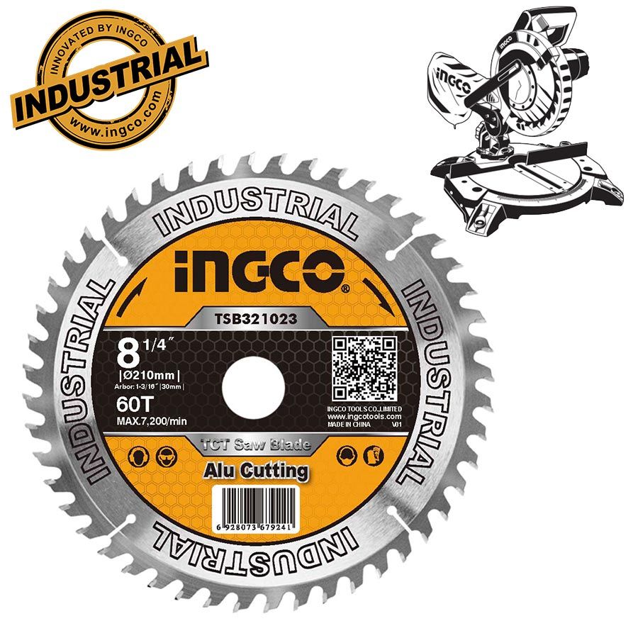 Επαγγελματικός Δίσκος Κοπής Ξύλου Και Αλουμινίου 60Τ Φ 210mm TSB321023 INGCO