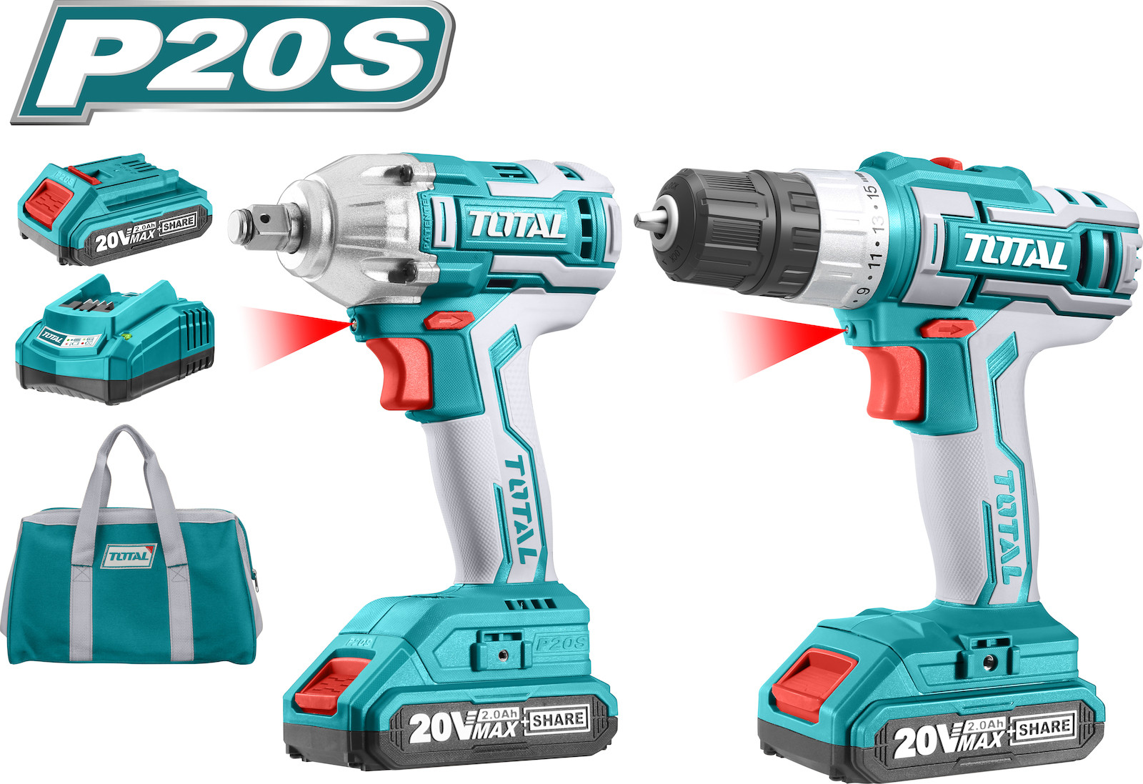 ΔΡΑΠΑΝΟΚΑΤΣΑΒΙΔΟ + ΜΠΟΥΛΟΝΟΚΛΕΙΔΟ ΜΠΑΤΑΡΙΑΣ ΣΕΤ lI-ION 20V  24AH (TCKLI2007) TOTAL